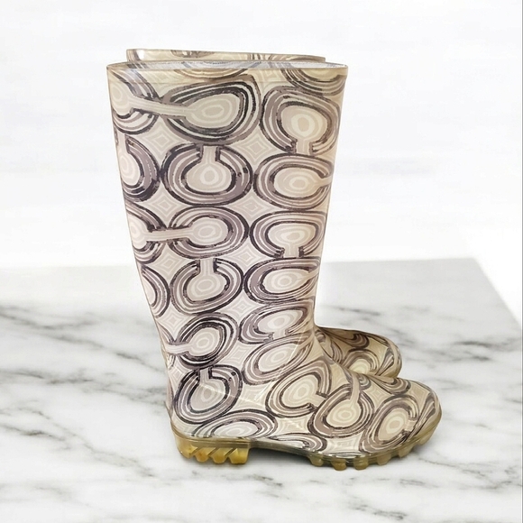 Coach Talia Monogram Rubber Waterproof Outdoor Rain Boots 8 - Picture 1 of 6